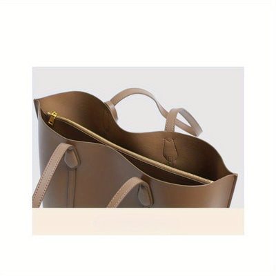 Preppy leather shoulder bag women, stylish cowhide crossbody bag, light luxury commuter Tote bag