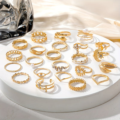 Personality Exaggerated Joint Ring Set Inlaid Shiny Rhinestone Cross Devil's Eye Etc Shape Finger Ring Set For Women