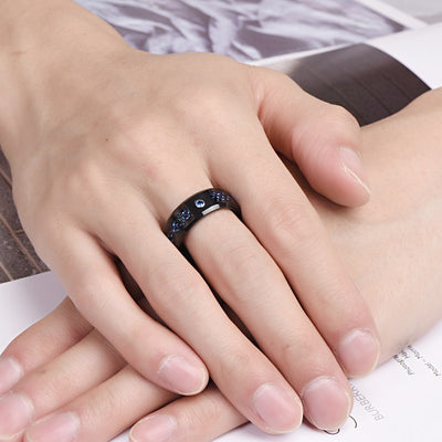 [1pc Blue Carbon Fiber Ring] 1pc 8MM Wide Inlaid Black Dragon Pattern Blue Carbon Fiber Men's Tungsten Ring USA Size 7-14