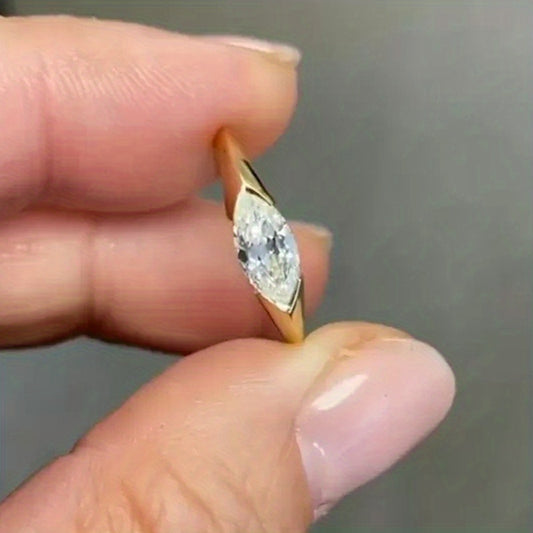 18k Plated Dainty Engagement Ring Inlaid Shiny Zircon Party Jewelry Fine Anniversary Gift For Women