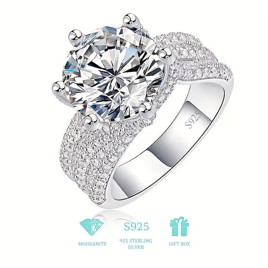 925 Sterling Silver 5 Carat Moissanite Ring, Luxurious Full Faux Diamond Inlay, Commemorative Day Birthday Wedding Engagement Proposal Gift For Women