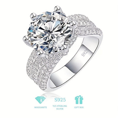 925 Sterling Silver 5 Carat Moissanite Ring, Luxurious Full Faux Diamond Inlay, Commemorative Day Birthday Wedding Engagement Proposal Gift For Women