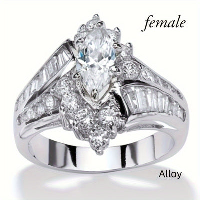 Fashionable Casual Romantic Stainless Steel Double-row Imitation Zirconia Ring For Women