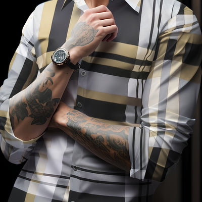 [Long Sleeve Simple Lapel Shirt] Fashionable And Simple Men's Long Sleeve Casual Lapel Simple Shirt, Trendy And Versatile, Suitable For Dates, For Formal Social Occasions And Appointments, For Summer Spring Fall