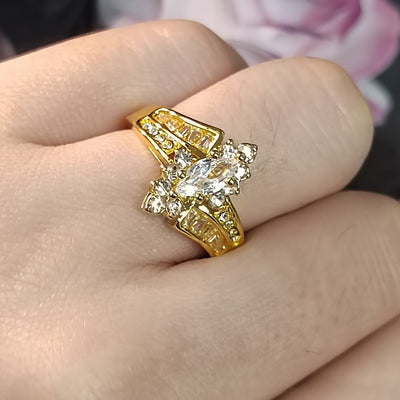 Fashionable Casual Romantic Stainless Steel Double-row Imitation Zirconia Ring For Women