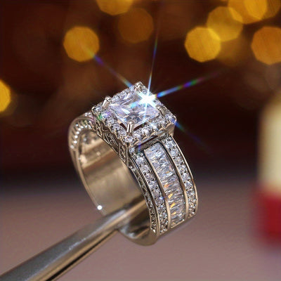 Stunning Square Cut Zirconia Halo Ring - Elegant Wedding Engagement Promise Ring for Women - Valentine's Day Jewelry, Inlaid Shiny Design, Comfort Fit, Hypoallergenic, Nickel-Free, Perfect Gift for Her