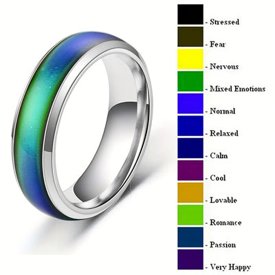 Stainless Steel Mood Ring with Temperature-Sensitive Color For Men / Women Changing Resin - Fashionable Jewelry Gift