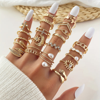 Personality Exaggerated Joint Ring Set Inlaid Shiny Rhinestone Cross Devil's Eye Etc Shape Finger Ring Set For Women