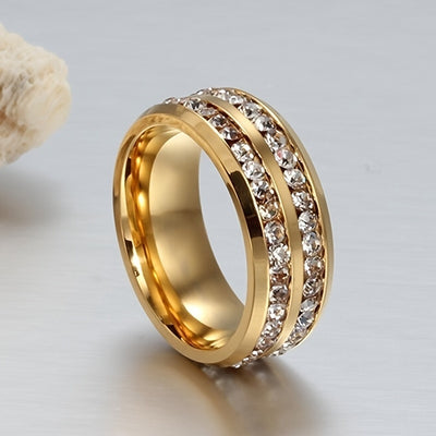 Fashionable Casual Romantic Stainless Steel Double-row Imitation Zirconia Ring For Women