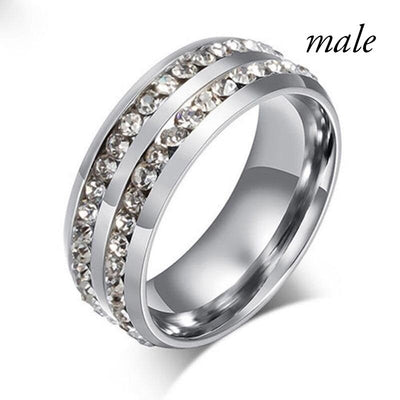 Fashionable Casual Romantic Stainless Steel Double-row Imitation Zirconia Ring For Women