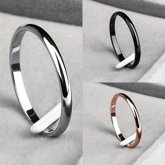 1pc 2MM Smooth Spherical Stainless Steel Ring For Women