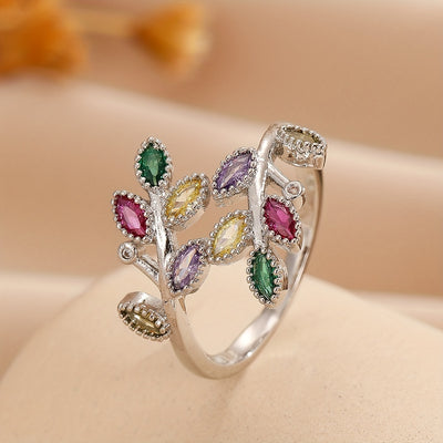 Elegant Leaf Design Open Ring with Sparkling Cubic Zirconia - Luxurious Copper, Perfect for Parties & Vacations, Party Wear|Sophisticated Style|Polished For Women
