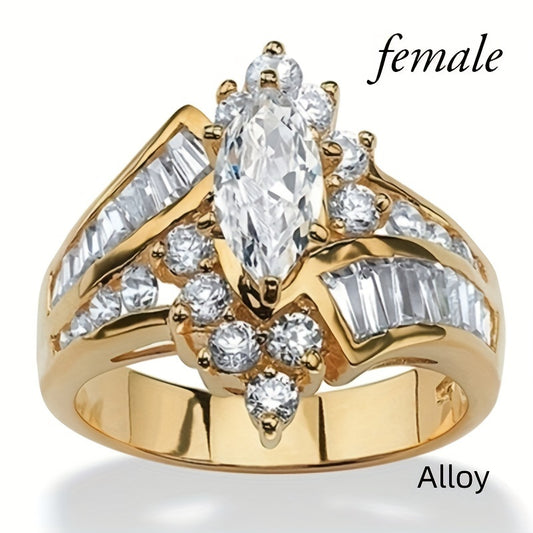 Fashionable Casual Romantic Stainless Steel Double-row Imitation Zirconia Ring For Women